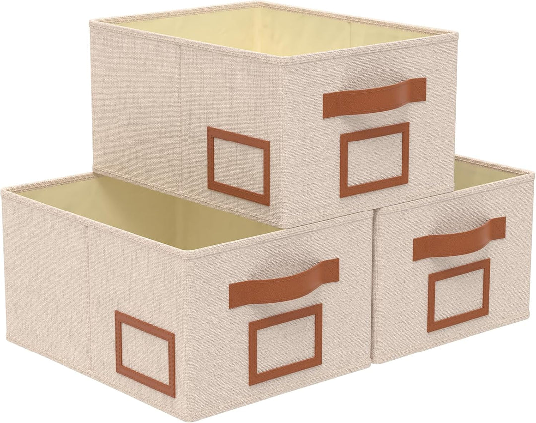 OUTBROS 3 Stück Aufbewahrungsboxen Stoff, Faltbare Aufbewahrungskiste Organizer mit Griff, Gross Auf