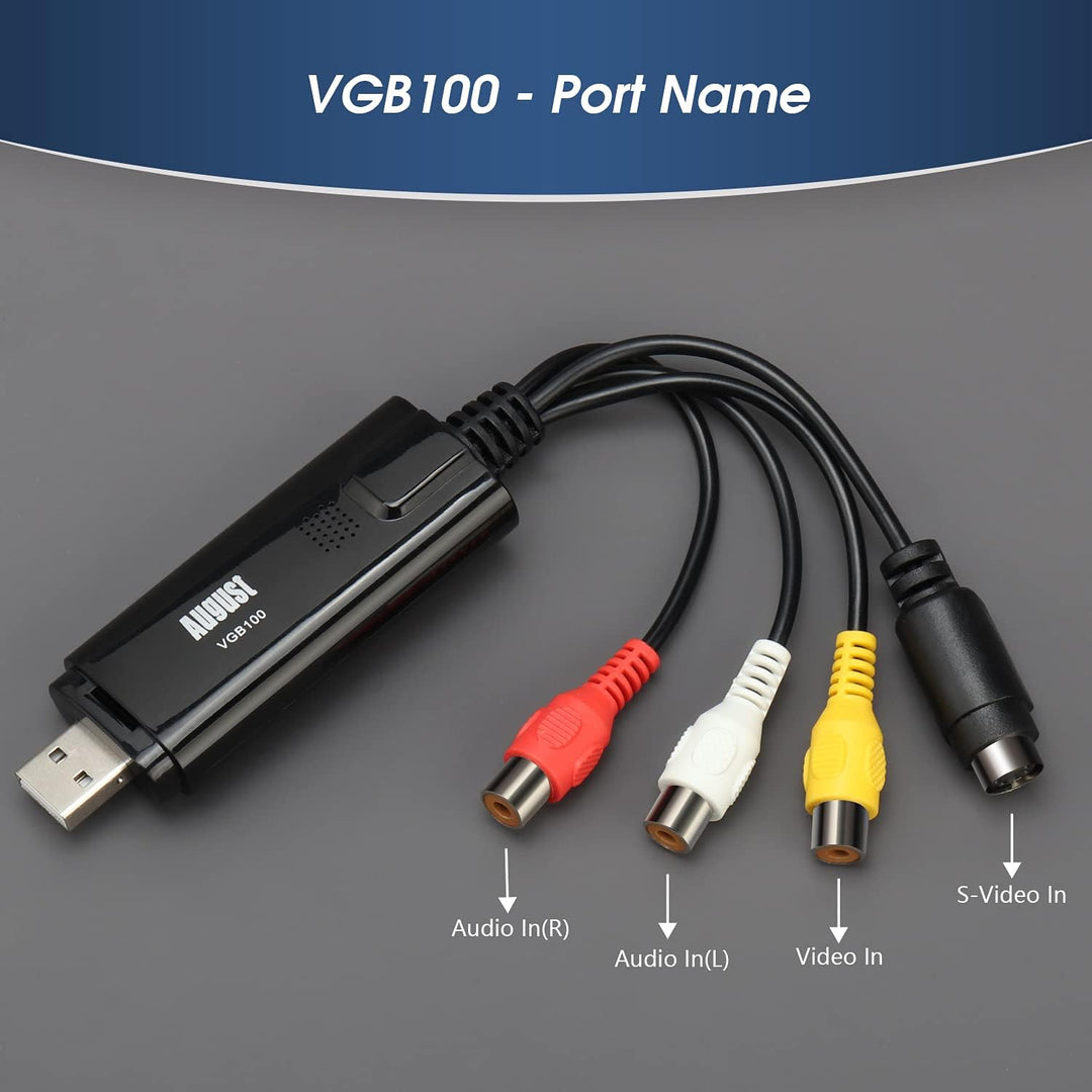 USB 2.0 Audio Video Grabber Konverter - August VGB100 - Scart, S-Video, Composite – VHS Hi8 Kassette
