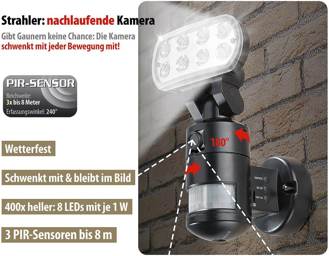 VisorTech LED Strahler mit Kamera: Überwachungskamera FLK-20, LED-Flutlicht, Bewegungsmelder, nachla