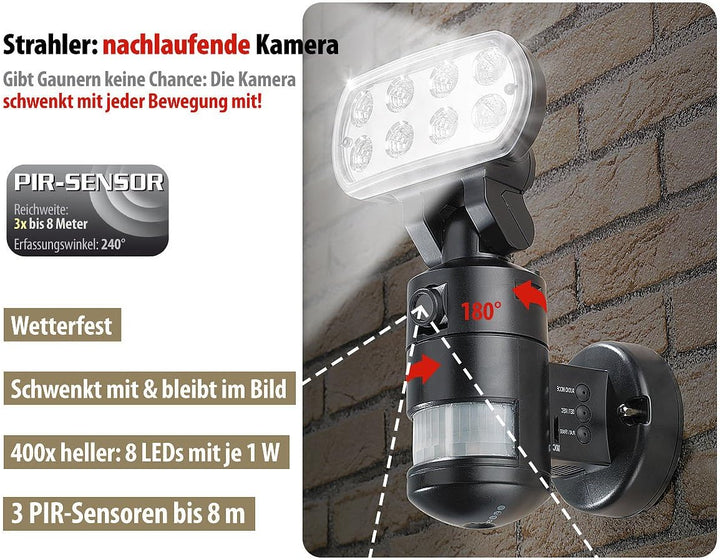 VisorTech LED Strahler mit Kamera: Überwachungskamera FLK-20, LED-Flutlicht, Bewegungsmelder, nachla