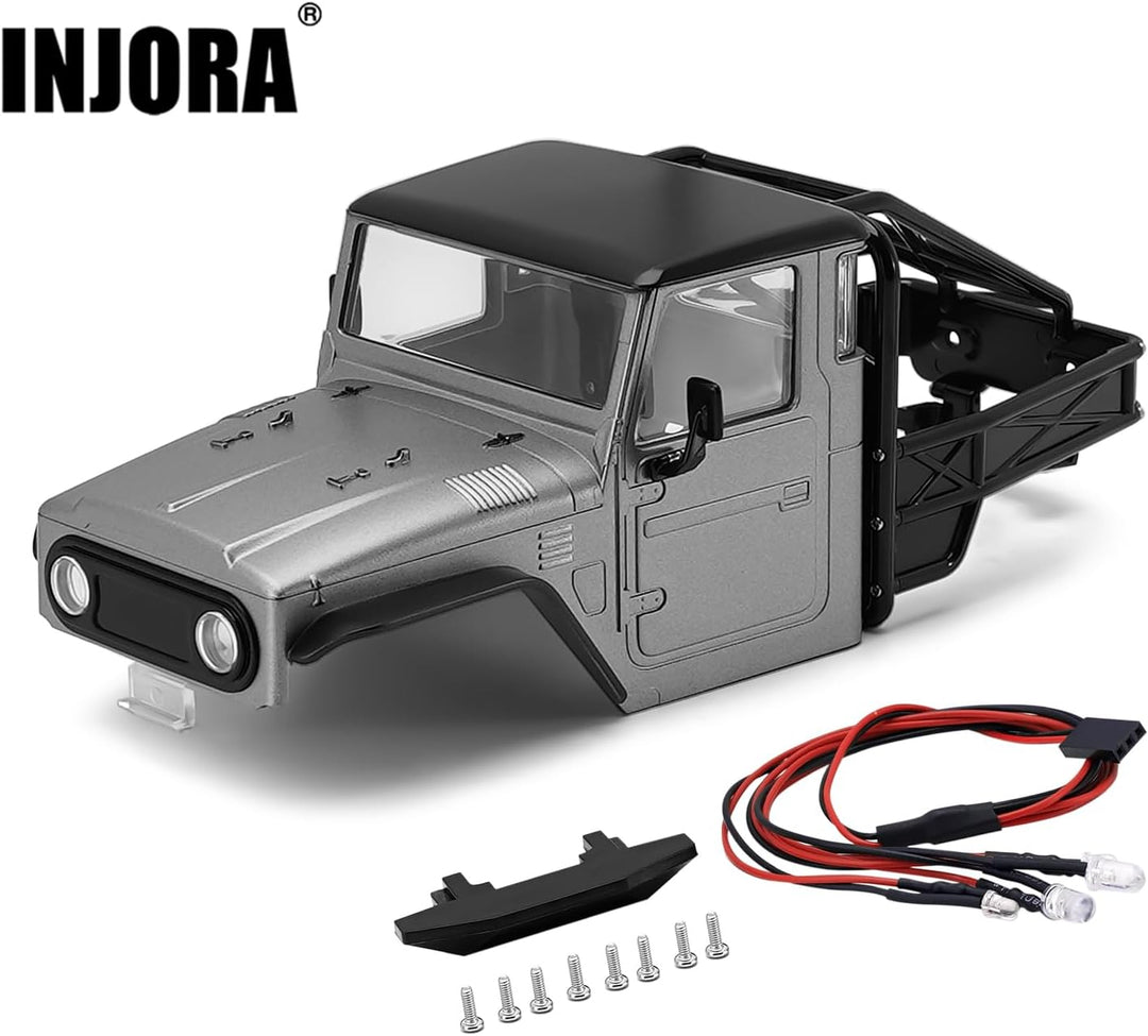 INJORA IR40 LKW-Karosserie mit Rohrkäfig für 1/18 TRX4M Defender Bronco Upgrade-Teil,Grau, Grau