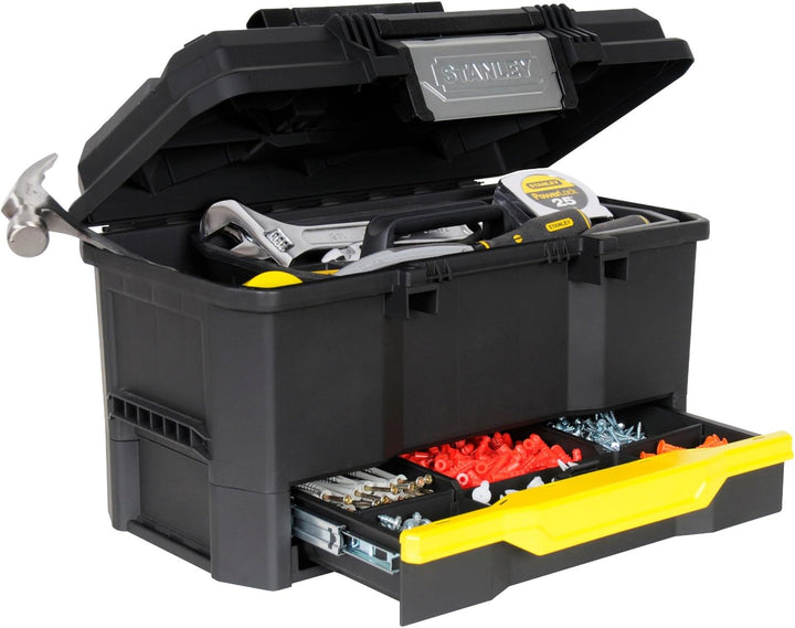 Stanley Werkzeugkiste leer aus Kunststoff 1-70-316 – Masse: 48.1 x 27.9 x 28.7 cm & Stanley Sortmast
