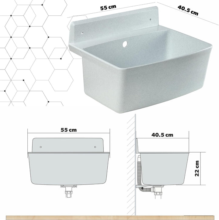 gospo Gartenwaschbecken, 55x42x22.5cm Haushaltsbecken aus hochqualitativem Polystyrol, Ausgussbecken