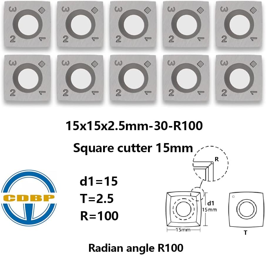 CDBP HM Vorschneid-Wendeplatten 15x15x2,5mm mit R100 Radius Schneidekante für Schaftfräser-Fräswerkz