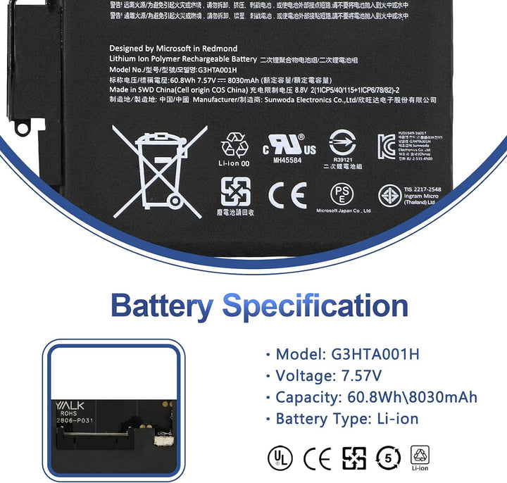 ANTIEE G3HTA001H 93HTA001H Keyboard Akku Replacement für Microsoft Surface Book 1st Gen Model 1785 w