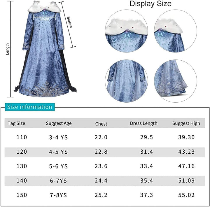 Elsa Prinzessin Kleid,Frozen Elsa Kostüm für Mädchen Kleid mit Zubehör,Schneeflocke Plüschkragen Kle