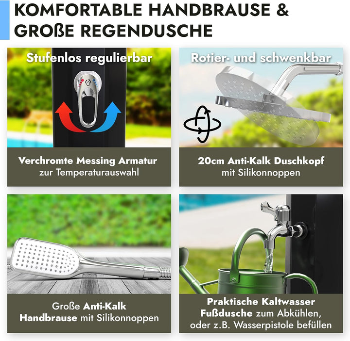 dirks-traumbad Solardusche mit Handbrause Schwarz Gartendusche 35 Liter mit Wasserhahn für Garten Wa
