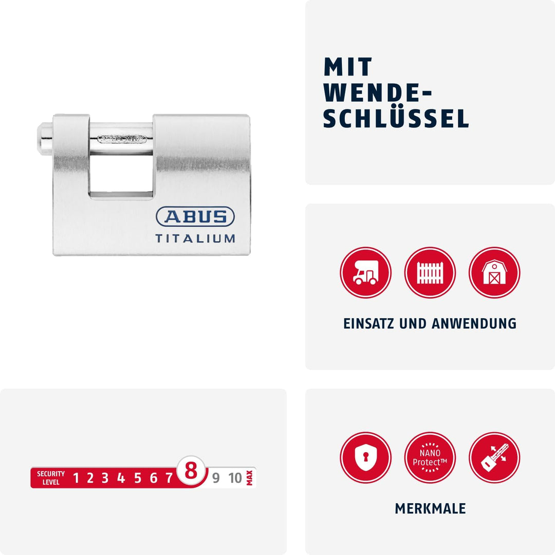 ABUS Titalium-Vorhangschloss 98TI/90, 70747, Grau, 98TI/90