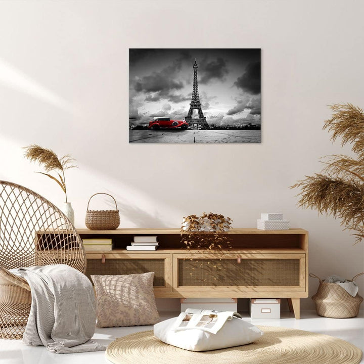 ARTTOR Bilder auf Leinwand Auto Eiffle Paris Stadt Leinwandbild 70x50cm Wandbilder Dekoration Wohnzi