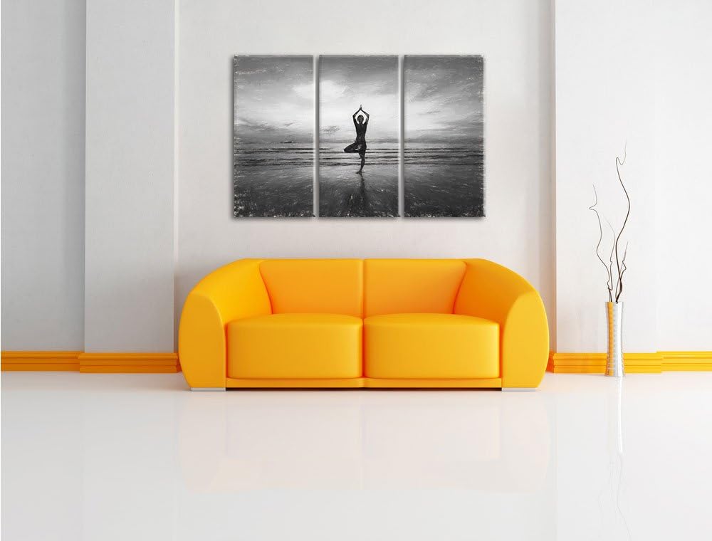 Pixxprint Yoga am Strand Kunst als Leinwandbild/Grösse: 3 Teilig (120x80) / Wandbild/Kunstdruck/fert
