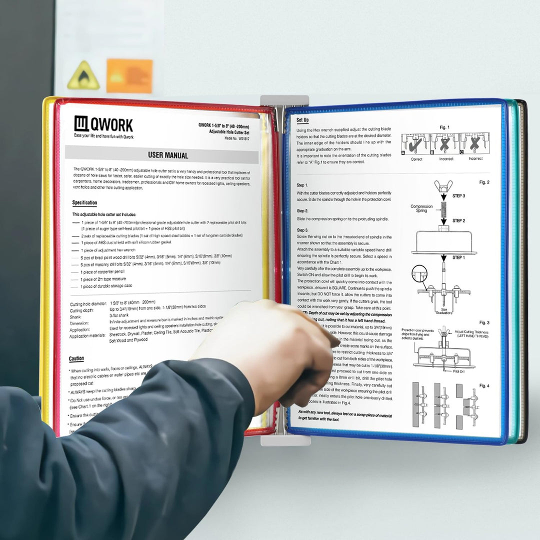 QWORK® Wand Sichttafelsystem - 5 X Sichttafeln A4 - Mehrfarbig Dokumentenhalter für Messehallen, Res