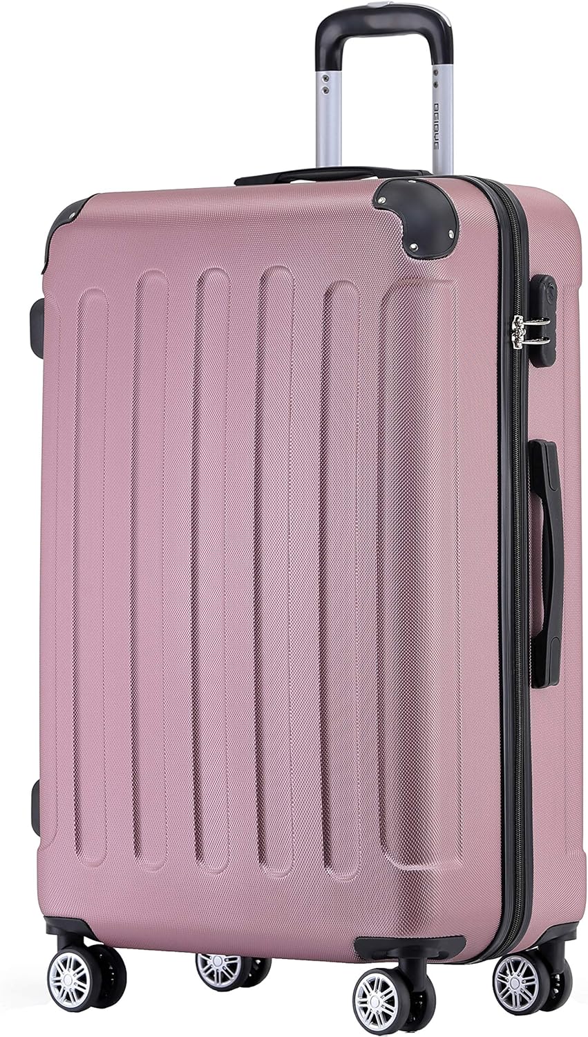 BEIBYE Zwillingsrollen Hardcase Reisekoffer Koffer Trolleys Hartschale in XL-L-M in 14 Farben (Rosa,