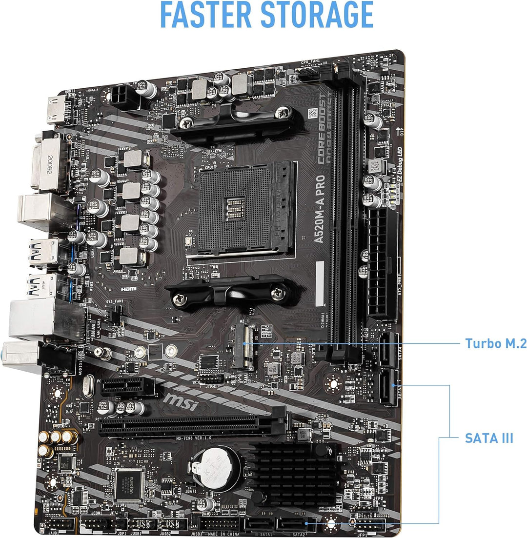 MSI A520M-A PRO Motherboard AMD A520 Socket AM4 micro ATX A520 A520M-A PRO M-ATX, A520 A520M-A PRO M