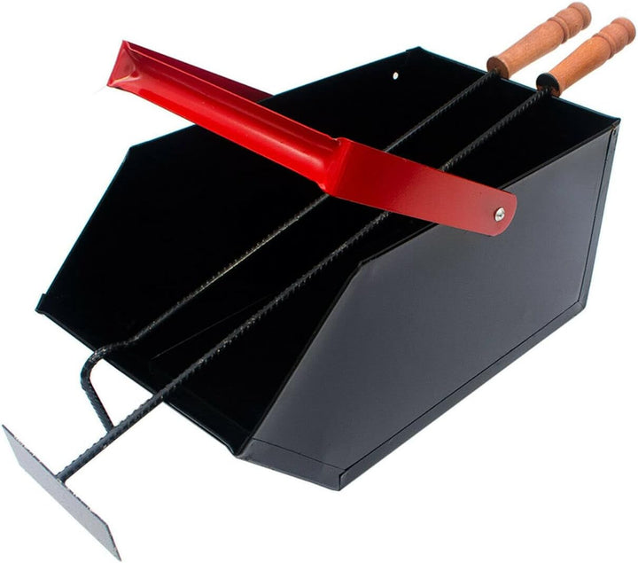 BAUSTER® Kaminbesteck Set Mit Schürhaken, Aschekratzer, Kehrschaufel und Kohlenkasten/Aschebehälter