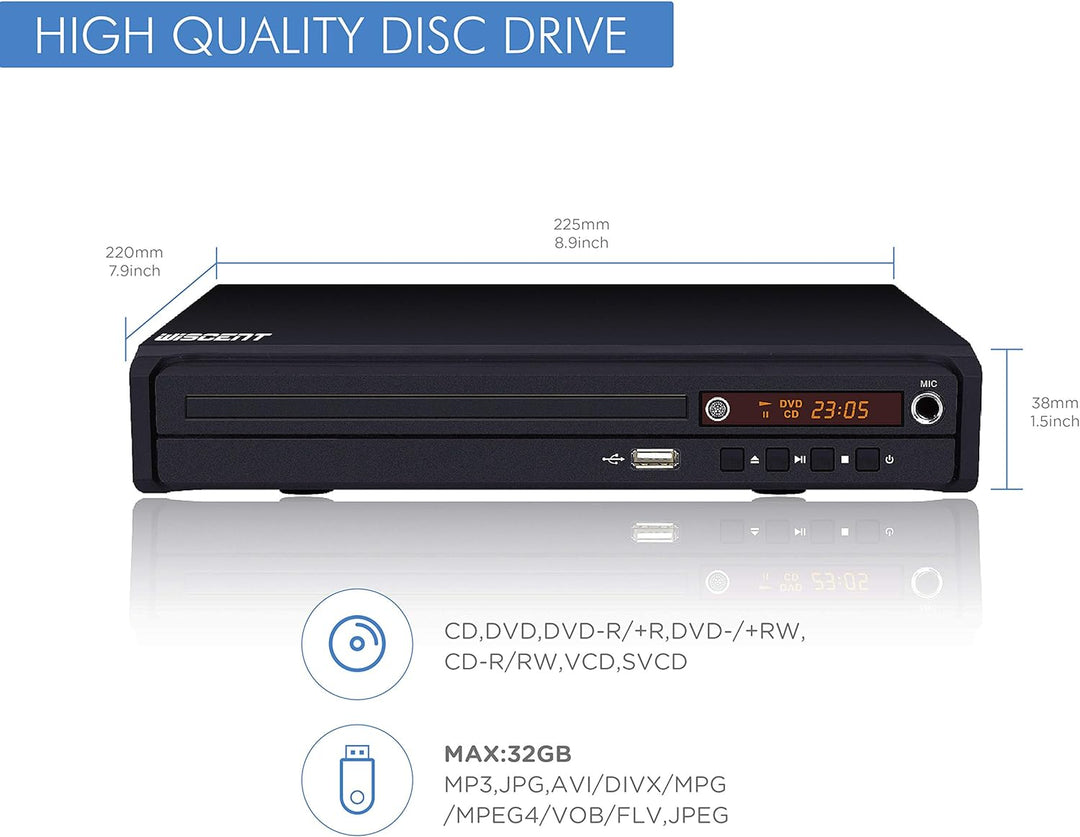 HD-DVD-Player, DVD Player, CD-Player, DVD-Player für TV,DVD/CD/MP3-Disc-Player mit Fernbedienung,Reg