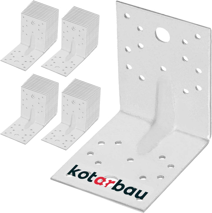 KOTARBAU® 50 Stk.Winkelverbinder 100x100x80mm mit Rippe Sicke Lochwinkel Bauwinkel Holzverbinder Bal