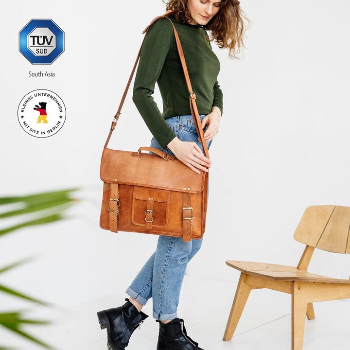 Berliner Bags Vintage Umhängetasche Berlin aus Leder, Messenger Bag mit Laptopfach für Damen und Her