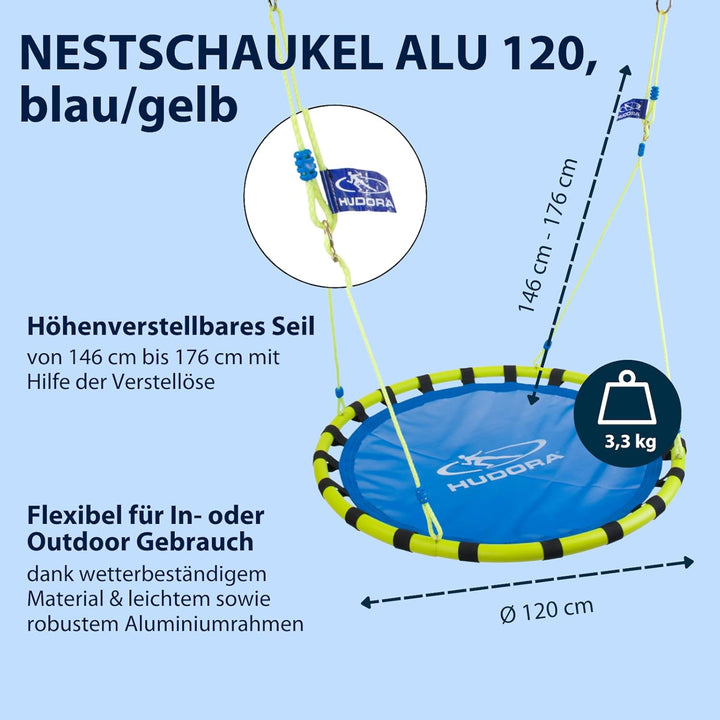 HUDORA Nestschaukel Aluminium, Belastbarkeit bis 120 kg, 120 cm, blau/gelb Blau/Gelb Single