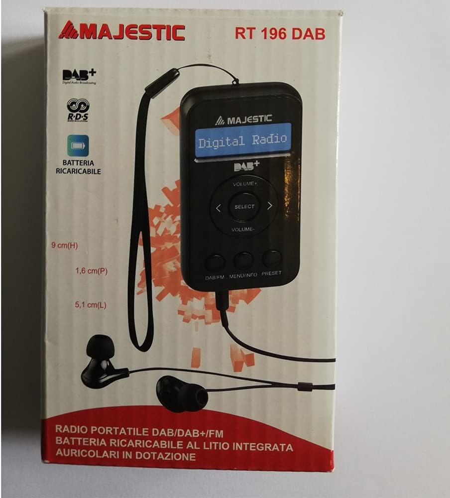 MAJESTIC RT 196 DAB – tragbares DAB/DAB+/FM-Radio mit LCD-Display, wiederaufladbarer Akku, Kopfhörer