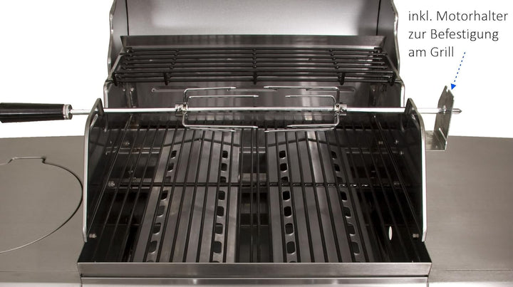 BBQ-Toro Grillspiess Set 100 cm inkl. 4X Fleischnadeln und Edelstahl Motor, 220V - 240V | Drehspiess