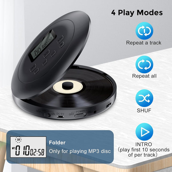 Gueray Tragbarer CD-Player CD Spieler Persönliche CD Player mit Kopfhörer LCD Display Anti-Skip Schu