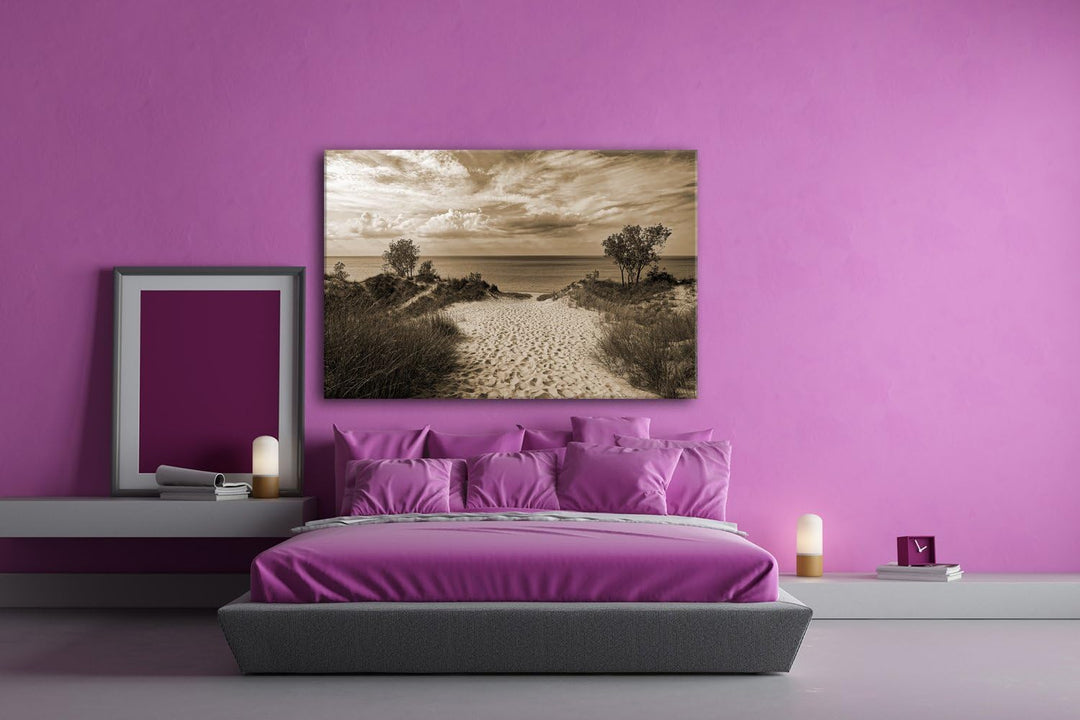 deyoli Strand mit klarem Wasser Format: 80x60 Effekt: Sepia als Leinwand, Motiv fertig gerahmt auf E