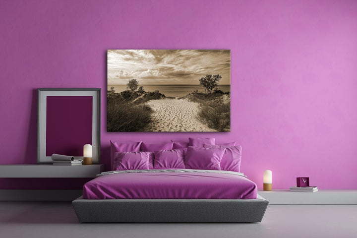 deyoli Strand mit klarem Wasser Format: 80x60 Effekt: Sepia als Leinwand, Motiv fertig gerahmt auf E