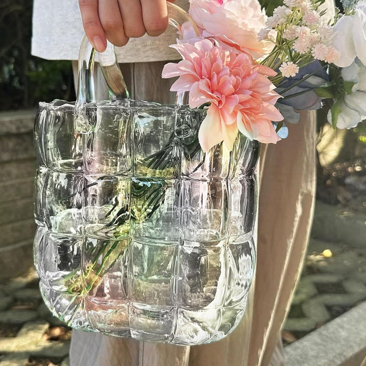 DBREAKS Vase Glas Handtasche, Bunt Blumenvase, Tasche Glasvasen, Handgemachte Vase, Kreative Bubble
