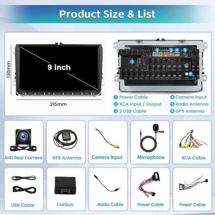 Hikity 2+32G Android 11 Autoradio mit Carplay Android Auto für VW Golf 5 6 Polo Radio Bluetooth, Aut