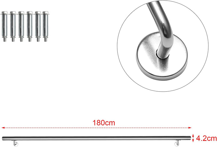 Ansobea Handlauf 180cm,Edelstahl Treppengeländer langer Geländer, für Innen- und Aussentreppen,Handl