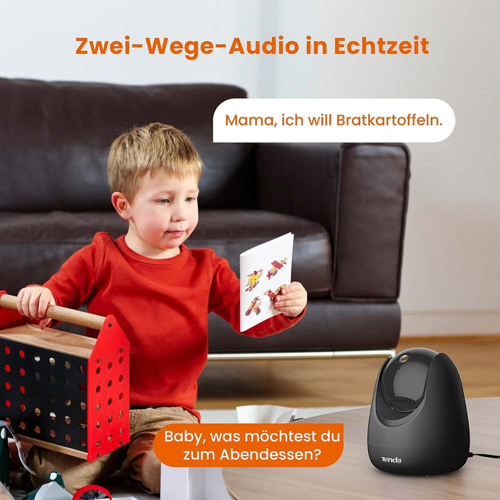 Tenda Überwachungskamera Innen CP3 V2.2, 360 Grad WLAN IP Kamera, 2-Wege-Audio, 1080P, Nachtsicht, T