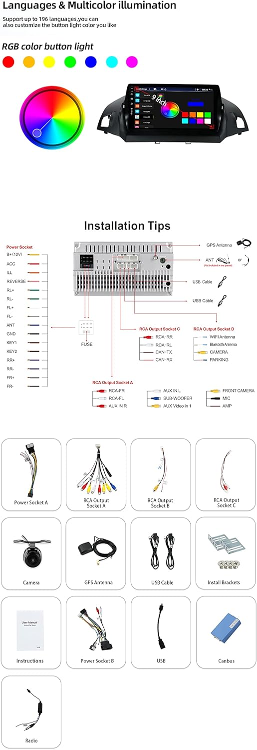 YUNTX Android 10 Autoradio Fit für Ford Kuga (2013-2017) - 2G / 32G - GPS 2 Din - KOSTENLOSER Rückfa