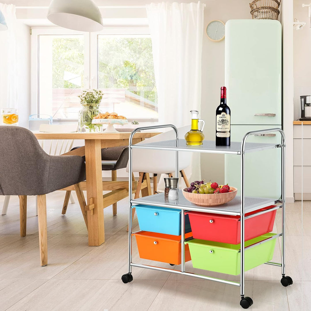 COSTWAY Rollwagen mit 4 stapelbaren Schubladen, Schubladenwagen Rollcontainer mit Metallgestell und