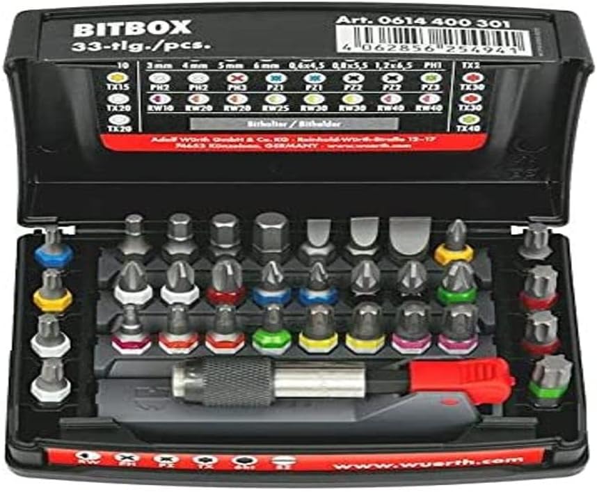 Würth Bitbox 33tlg Bitset Bitsatz Bitsortiment magnetischer Bithalter 0614400301 Single, Single