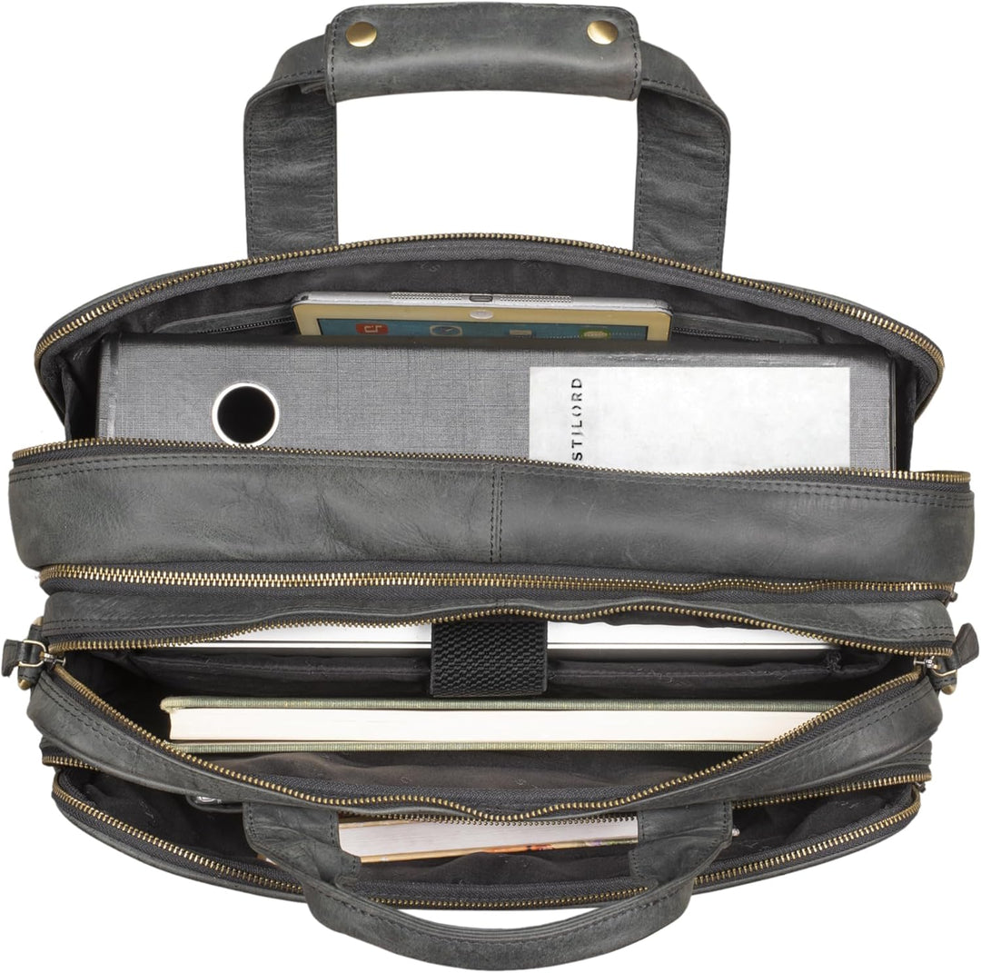 STILORD 'Leopold' XL Echtleder Aktentasche - der verbesserte Geheimtipp für Lehrerzimmer & Büro - Bu