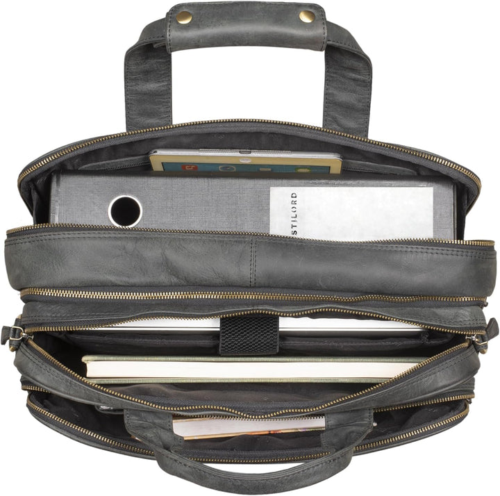STILORD 'Leopold' XL Echtleder Aktentasche - der verbesserte Geheimtipp für Lehrerzimmer & Büro - Bu