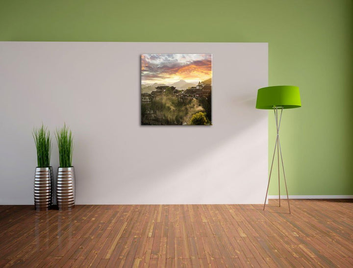 Gigantisches Dorf in China, Format: 70x70 auf Leinwand, XXL riesige Bilder fertig gerahmt mit Keilra