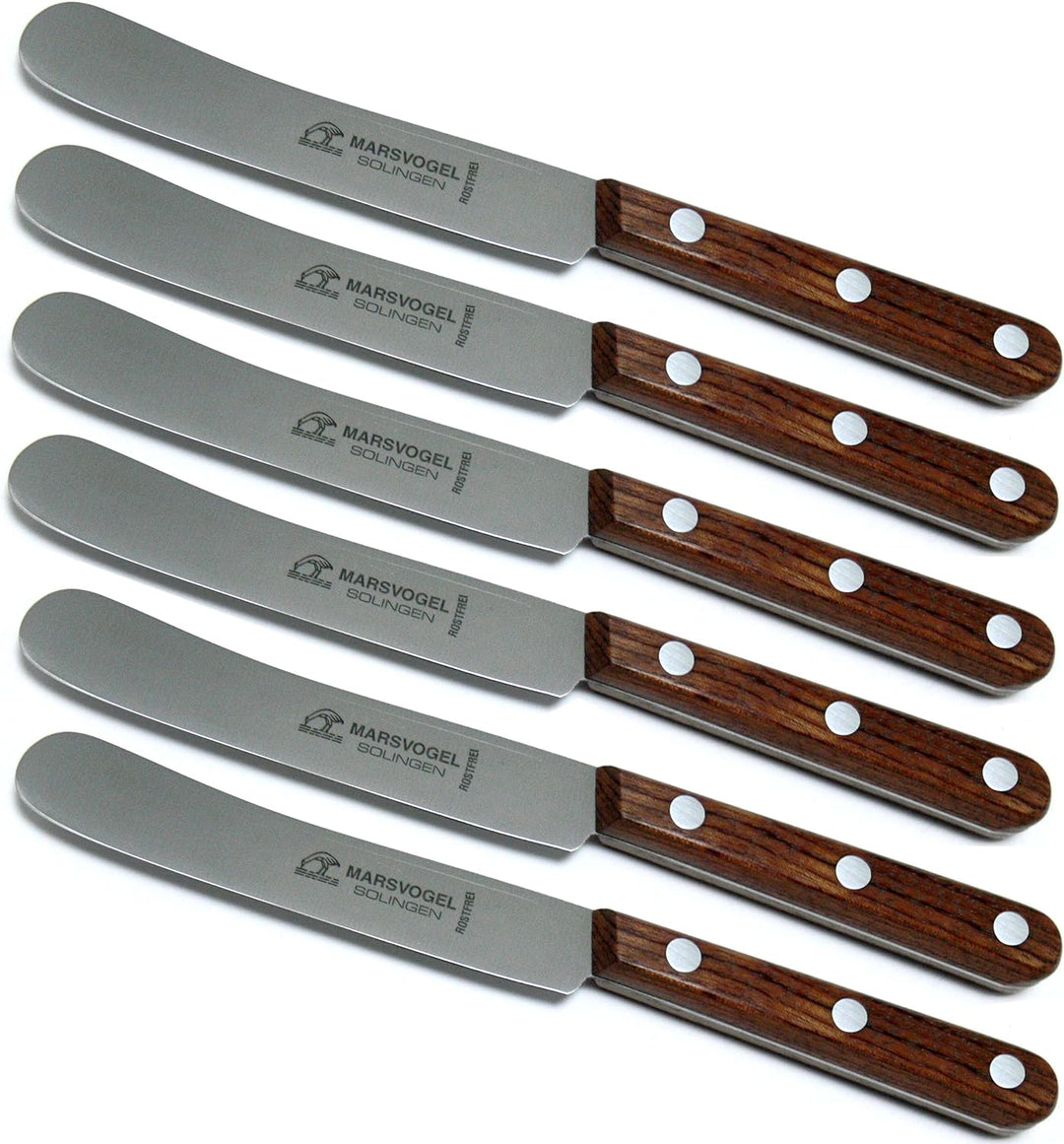 Marsvogel - 6 Stück Tafelmesser Buckels ohne Wellenschliff - Bubinga Holz - Made in Solingen 6er Pac