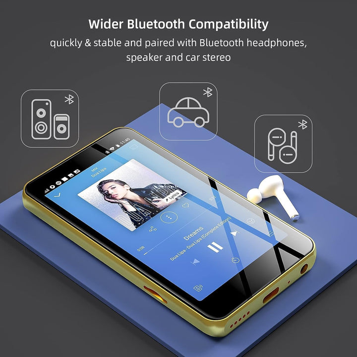 MP3-Player mit Bluetooth und WLAN, 4"-Voll-Touchscreen MP4 - mit Spotify, Android-Streaming-Musikpla