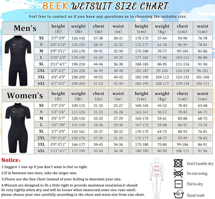 Neoprenanzug Damen und Herren Kurz 3mm für Herren Rückenreissverschluss zum Tauchen, Schnorcheln, Su