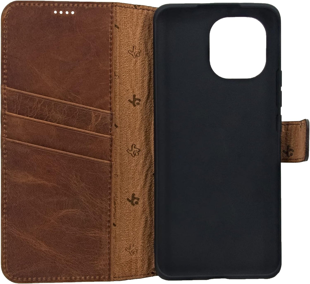 Suncase Book-Style Hülle kompatibel mit Xiaomi Mi 11 Leder Tasche (Slim-Fit) Lederhülle Handytasche