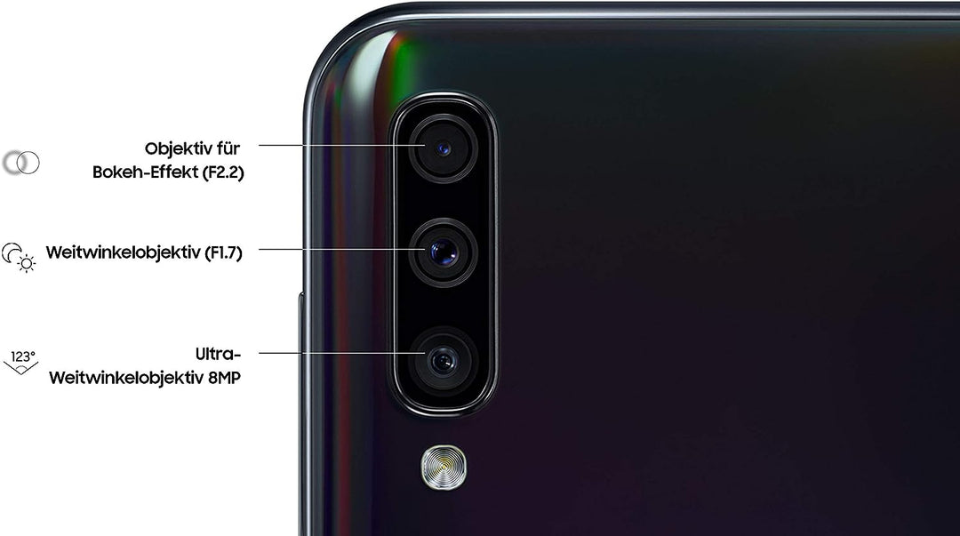 Samsung Galaxy A50 Smartphone (16.3cm (6.4 Zoll) 128GB interner Speicher, 4GB RAM, Schwarz) - Deutsc