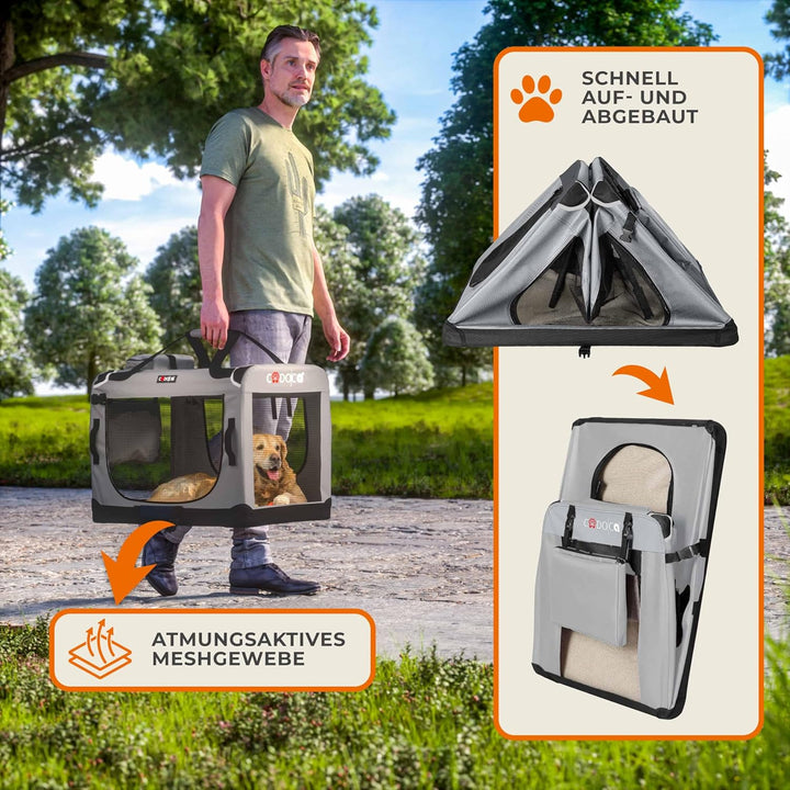 CADOCA® Hundebox faltbar Transportbox XL 82x56x58cm robust atmungsaktiv Transporttasche Auto Rückban