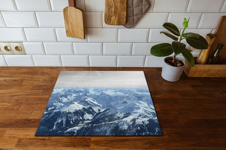 Alpen mit Schneespitzen Herdabdeckplatte & Spritzschutz aus Echtglas | Für Herd-Kochfelder | 60x52 c