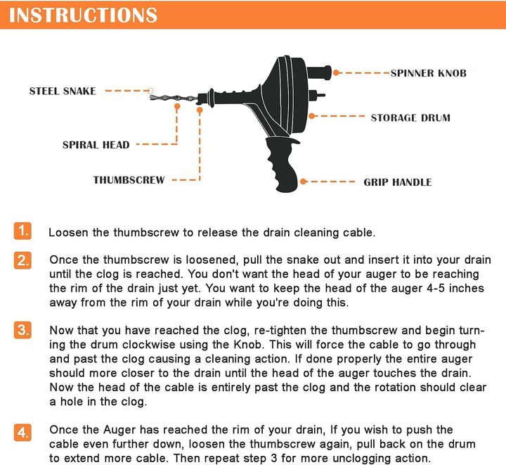 BACOENG 7,5m Lange Abflussspirale zur Rohrreinigung, Abflussreinigung mit Akkuschrauberadapter, um H