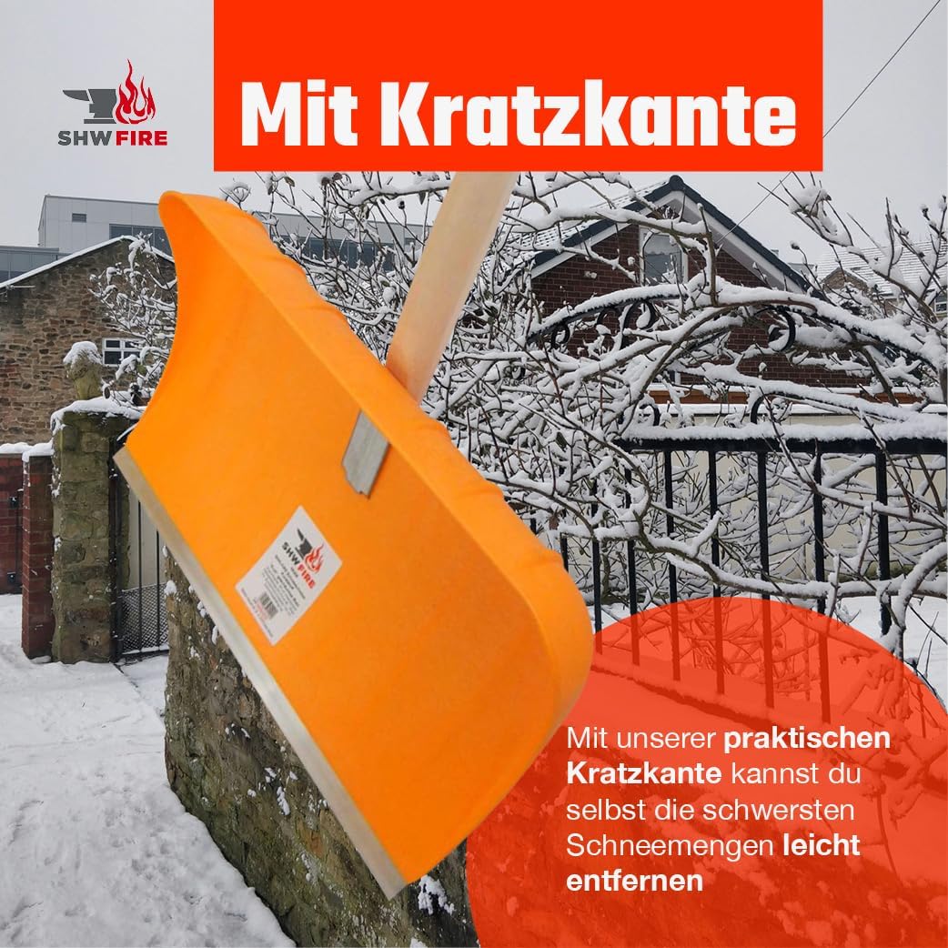 SHW-FIRE Schneeschieber aus geschäumtem Kunststoff mit 150 cm langem Ovalstiel und robuster Alu-Kant