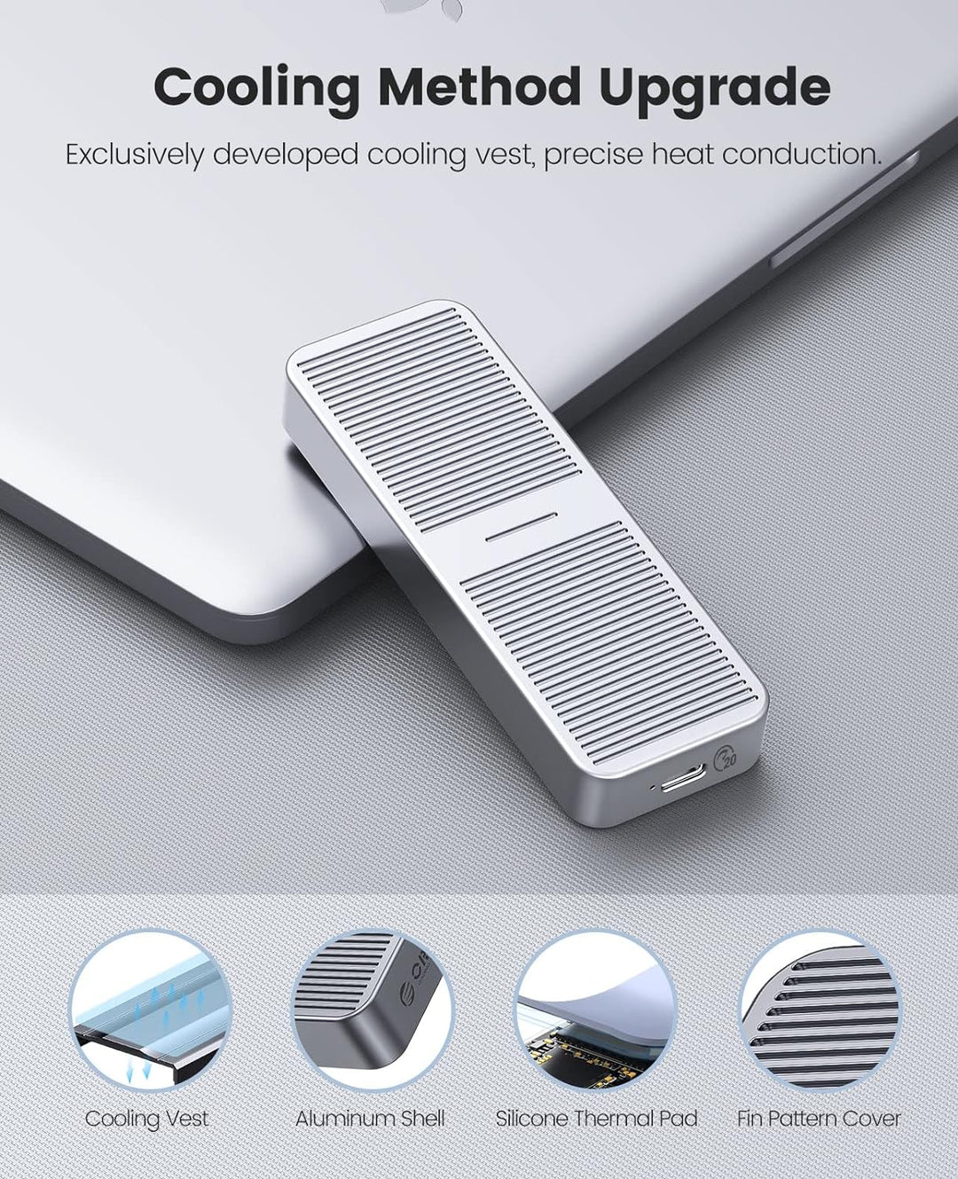 ORICO M.2 NVMe SSD Gehäuse 20 Gbps NVMe Case auf USB C 3.2 Gen2X2, Aluminium Externer Adapter für M2