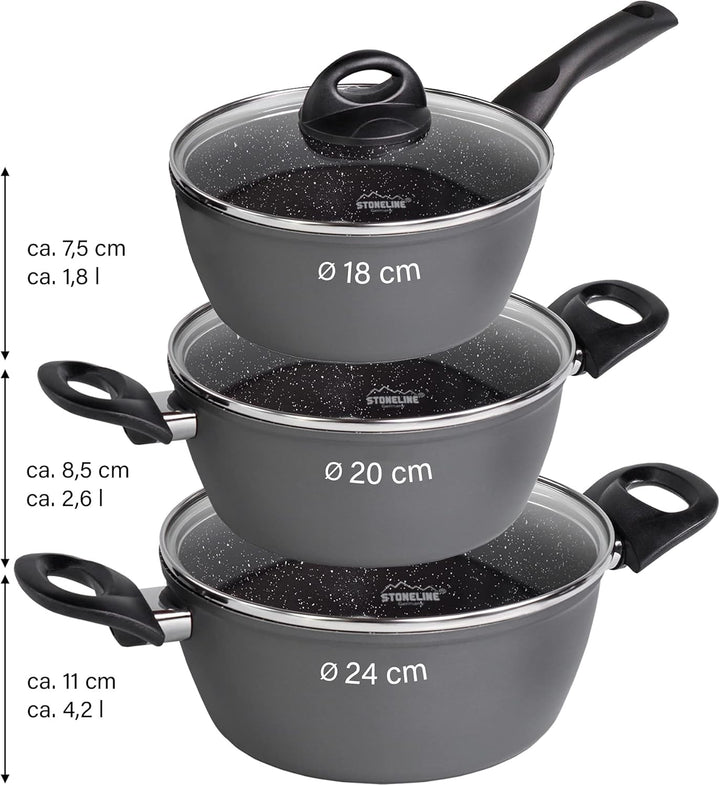 STONELINE Ceramic Keramik Topfset 6 teilig 18/20/24cm Topf mit Deckel Töpfe PFAS-frei Antihaft Topf