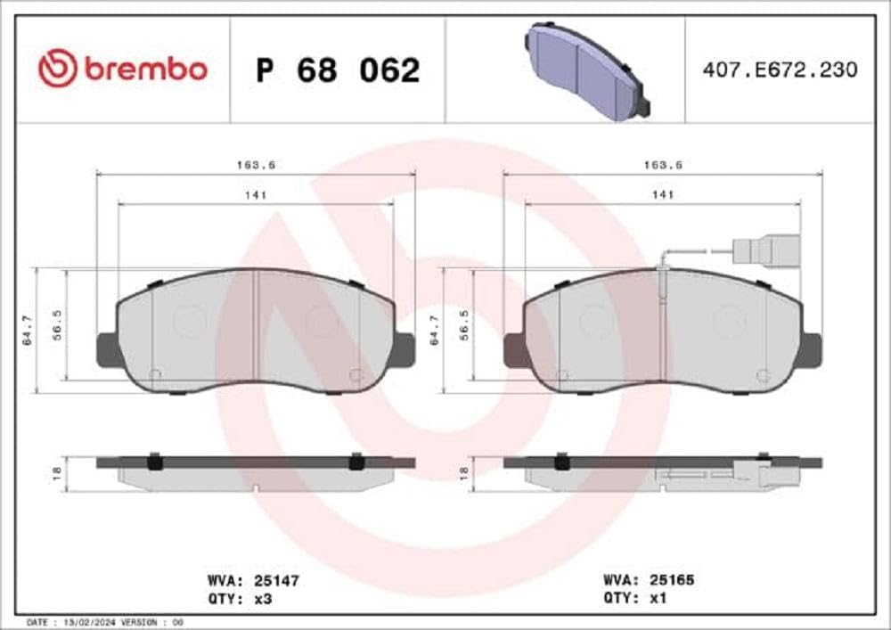 Brembo P68062 Vordere Bremsbeläge, Anzahl 4