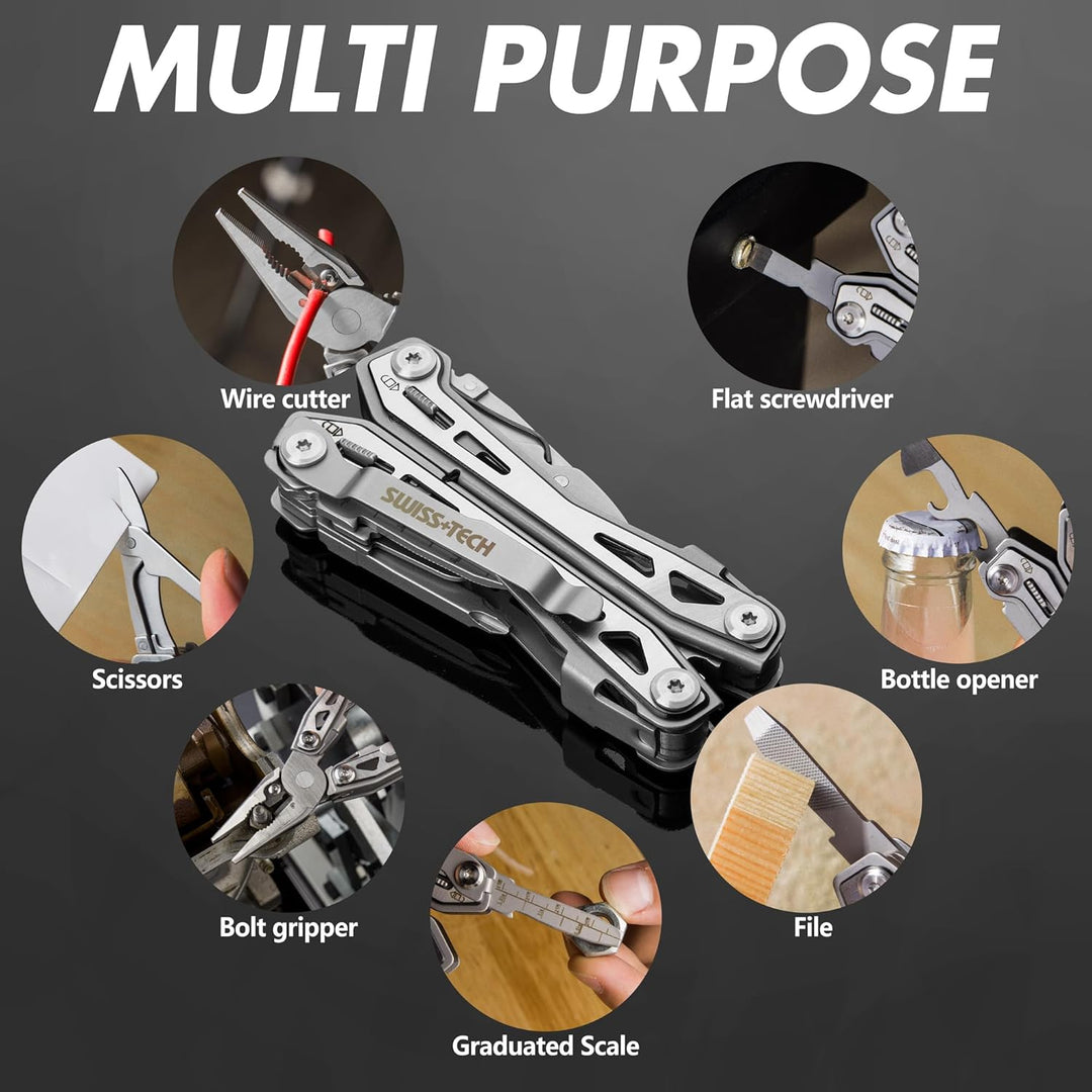 Swiss+Tech Multitool 16 in 1, Multifunktionszange Edelstahl Faltbares Multifunkstionswerkzeug Multif